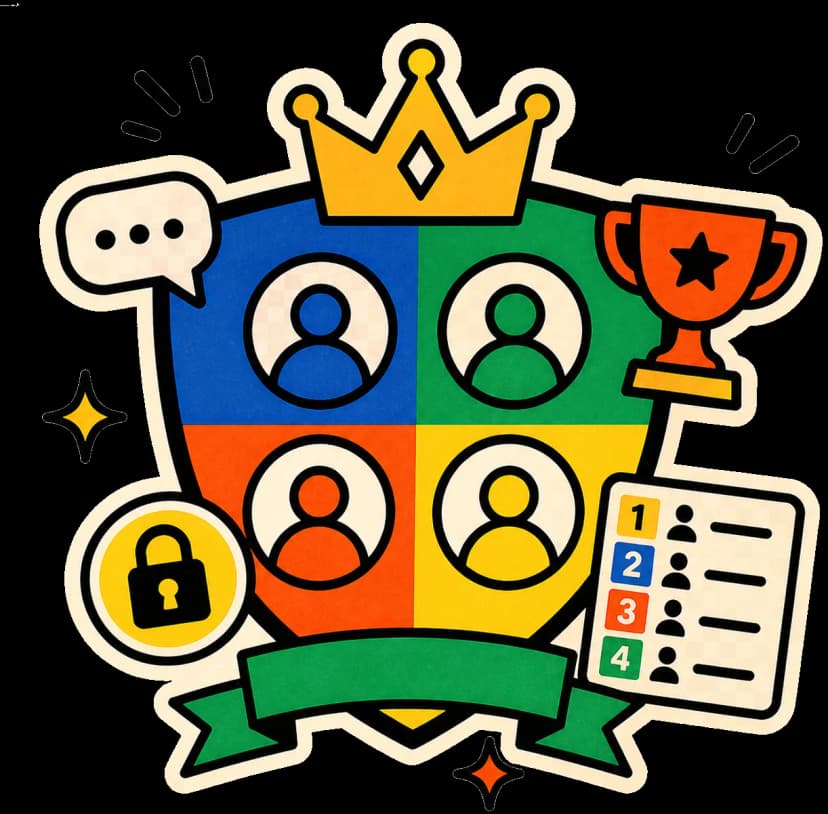 Friends league shield with crown and members