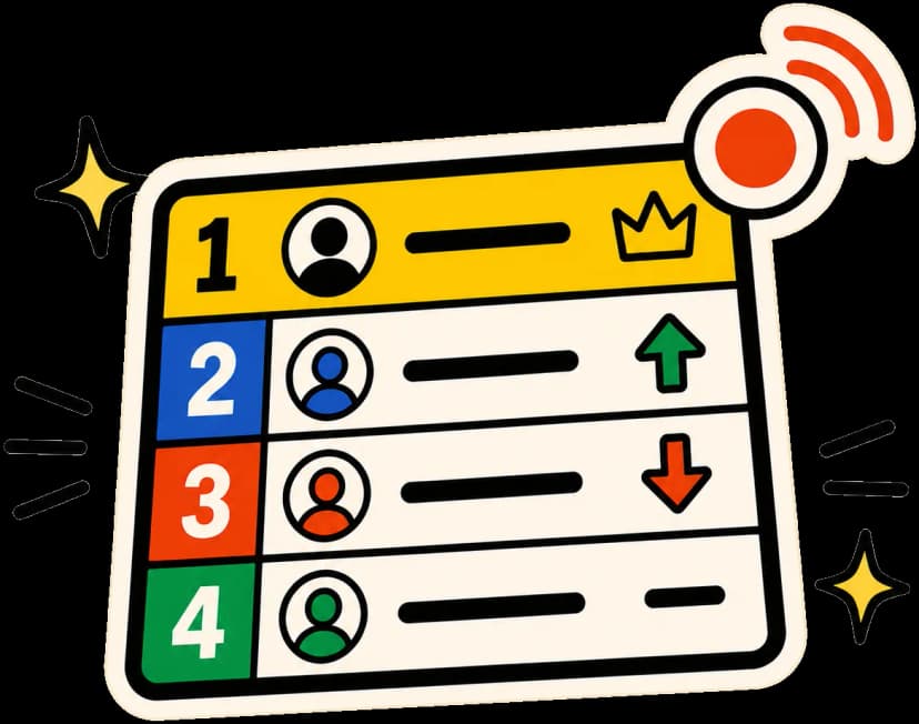 Live leaderboard with rank arrows