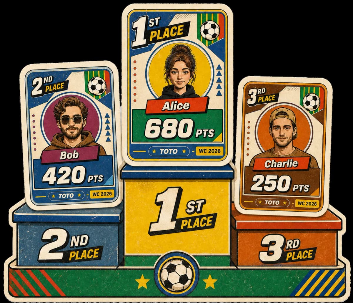 Podium with leaderboard cards